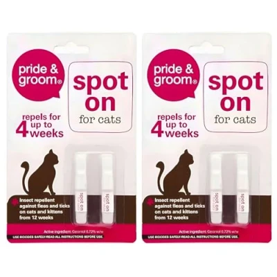 Image of 2 x Cat Flea &amp; Tick Treatment Spot On Solution Prevent Infection Kills Fleas, Lice, Ticks, Eggs and Larvae Repellent Upto 4 Months