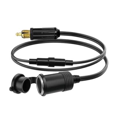 Image of Hoembpn 30cm European Male Din Plug to Standard Cigarette Lighter Female Socket Adapter with 10A Fuse,12V/24V Power 18AWG Cable Extension Cord Waterproof Motorcycle Truck Accessories