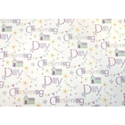 Image of Happy Unisex Christening Day Wrapping Paper 1 Sheet &amp; Matching Tag