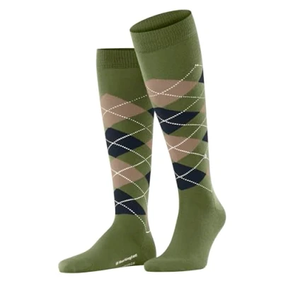 Image of Burlington Men&#039;s Edinburgh M Kh Wool Long Patterned 1 Pair Knee High Socks, Green Cactus 7684, 6.5 11