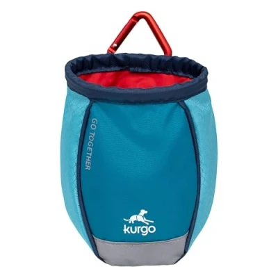 Image of Kurgo Go Stuff It Treat Bag, Hands Free Training Dog Pouch, Includes Belt Clip and Carabiner, Machine Washable, Coastal Blue