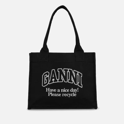Image of Ganni Large Easy Shopper Cotton Canvas Tote Bag