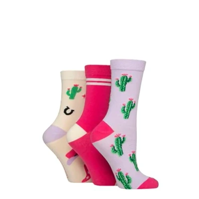 Image of Women&#039;s 3 Pair SOCKSHOP Wildfeet Cotton Novelty Patterned Socks Disco Cowgirl 4 8