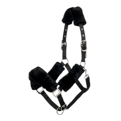 Image of LeMieux Comfort Headcollar for Horses Black Soft Fleece Lining Adjustable &amp; Durable Cob