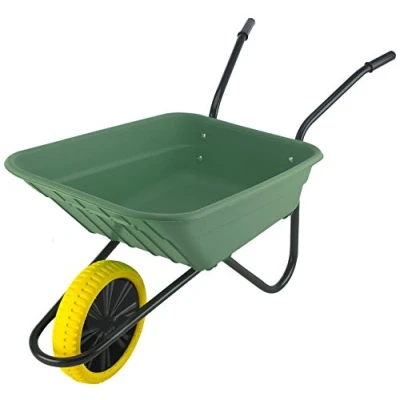 Image of Walsall Wheelbarrows 90Ltr Shire Plastic Green Wheelbarrow Barrow in a Box, Puncture Proof Wheel