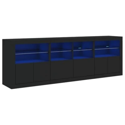 Image of vidaXL Modern Sideboard with LED Light Feature Ample Storage Space Cupboard, Made from Durable Engineered Wood in Black