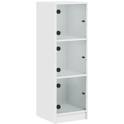 Image of vidaXL Elegant White Highboard with Glass Doors Engineered Wood Storage Cabinet for Living Room, Dining 35x37x109 cm