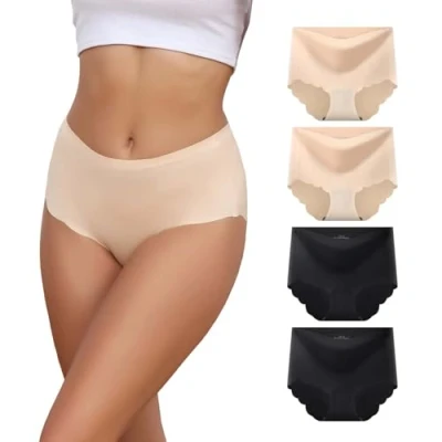 Image of Dumwis Underwear Women Seamless Knickers for High Waisted No Vpl Underpants Invisible ladies pants Hipster Briefs Pack Of 4(S 3XL) Skin