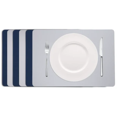 Image of Jay Hill Placemats Vegan Leather Gray/Blue double sided 46 x 33 cm 6 Pieces