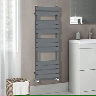 Image of Warmehaus Flat Panel Heated Towel Rail Radiator Ladder Rad Anthracite 1200 x 500mm Grey Central Heating Warmer for Bathroom Kitchen