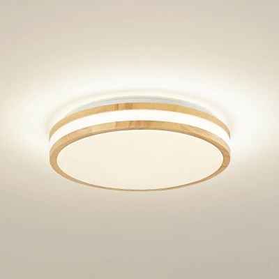 Image of Lindby LED ceiling lamp Emiva, Ø 39.5 cm, CCT, wood