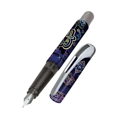 Image of Online College ink pen Game Time, ergonomic fountain for school/college, medium nib, soft grip part, standard cartridges, refillable, ideal beginners, pupils