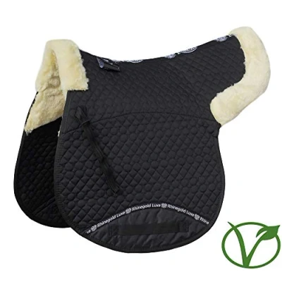 Image of Rhinegold Luxe Faux Fur Cotton Quilted Numnah Black/Natural Cob