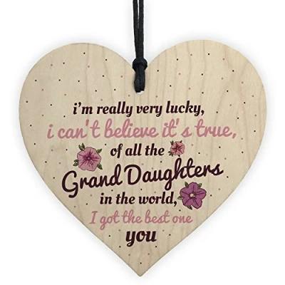 Image of RED OCEAN Granddaughter Gift Hanging Wooden Heart Birthday Thank You Gifts For Her Keepsake Sign