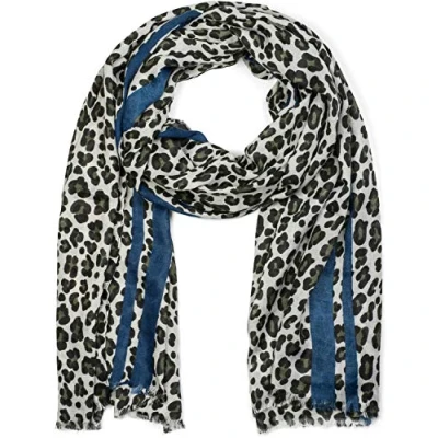 Image of styleBREAKER women scarf with leopard print, coloured stripes and fringing, winter scarf, stole, shawl 01017082, Colour:Blue Orange
