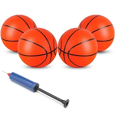 Image of GmeDhc 16CM Basketball, Mini Basketball Bouncy Inflatable Ball, Replacement Rubber Basket Ball Sports Toys, Kids with Inflator, for Hoop Outdoor and Indoor(4PCS)