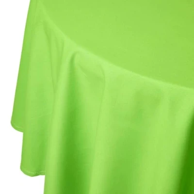 Image of HOMESCAPES Lime Green Cotton Round Tablecloth 6 to 8 seater Large Circular 178 cm (70 Inches) Washable Hand Woven 100% Plain with Decorative Ladder Stitch Edge