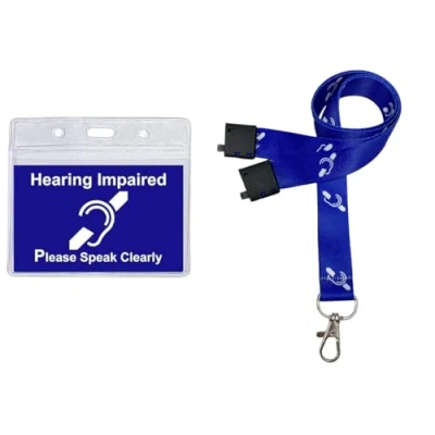 Image of Quantum Leap® Printed Plastic Disability ID Card (Hearing) with Lanyard &amp; Pocket