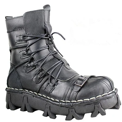 Image of Mens Black Genuine Leather Military Army Boots Lace up Punk Motorcycle