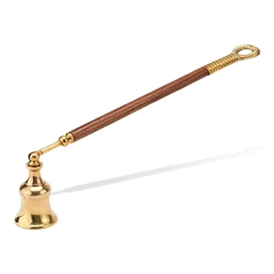 Image of NKlaus candle snuffer with wooden handle ca. 35 cm long candlestick oil lamp brass gold wick tool 4035