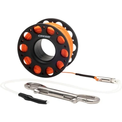 Image of Cressi Finger Spool w/SS Bolt Snap Black Technical Complete with Diving Line and Hook, Black, 15m, Unisex