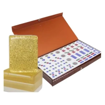 Image of Mahjong Set Mah Jong MahJongg 144 Tile Chinese Easy To Read Game With Box Tiles(Gold)