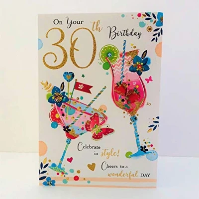 Image of Jonny Javelin Female On Your 30th Age 30 Birthday Card Strawberry Cocktails Flowers