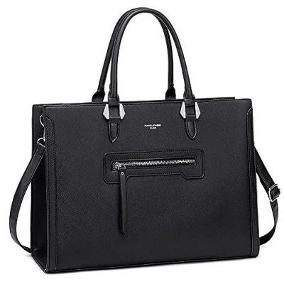 Image of David Jones Women&#039;s Large Top Handle Handbag Shopper Tote Bag PU Leather Business Work School Satchel Briefcase Big Capacity A4 Shoulder Crossbody Elegant Travel Student Black
