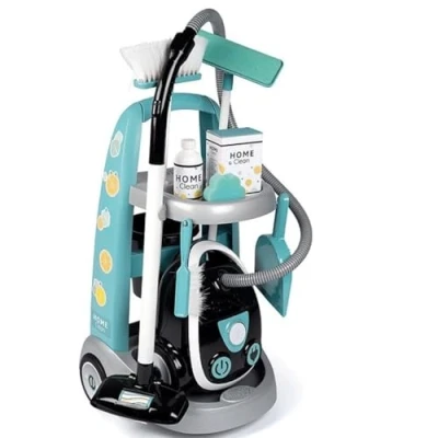 Image of Smoby Toys Cleaning Trolley with Vacuum Cleaner &amp; Accessories for Children from 3 Years 9 Piece Toy Set Sound