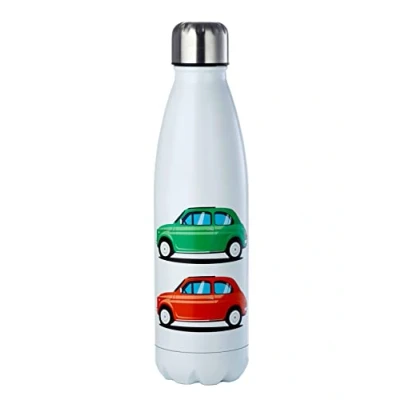 Image of Puckator Fiat 500 Stainless Steel Water Bottle Cold For 24h And Hot 12h Metal Bottles With Car Design Double Walled Modern Thermos Flask Bpa Free ml