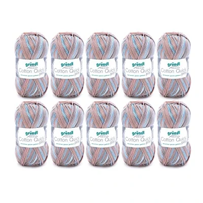 Image of Gründl Cotton Quick Print Knitting/Crochet Yarn (Colourful Made of 100% Cotton, Oeko TEX Certified, 50 g / 125 m, Needle Size: 3 4, 1 x g), Beige Blue Grey Mix Colour