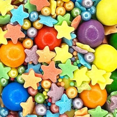 Image of Sprinkletti Pride 30g Cake Topper Sprinkles Chocoballs, Balls And Sugar Star Shapes Edible Decorations Rainbow Birthday