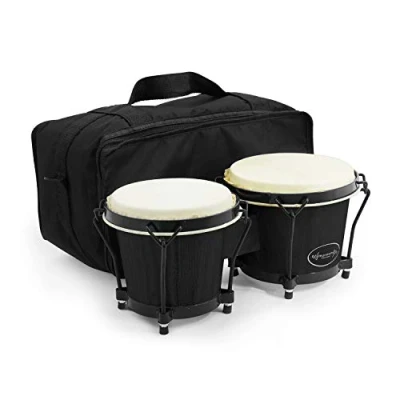 Image of World Rhythm BON7 Bongos 6 &amp; 7 Beginners Oak Bongo Drums Matte Black with Padded Gig Bag