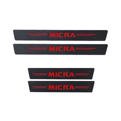 Image of RIDGOEL 4PCS Car Door Sill Protective Accessories for Nissan Micra, Carbon Fiber Kick Plates Automobile Threshold Decorative Strips, Auto Steps Scuff Plate Cover Red
