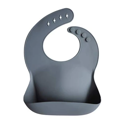 Image of Mushie Baby Silicone Bib Adjustable Fit Waterproof Bibs Easy Wipe Feeding 4 Sizes with Deep Front Pockets 100% BPA and Phthalate Free (Tradewinds)