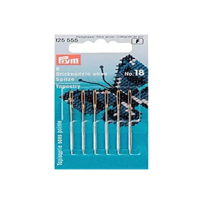 Image of Prym Embroidery Needles Tapestry Blunt Point No. 18 Silver col with Gold Eye 1.20 x 50 mm
