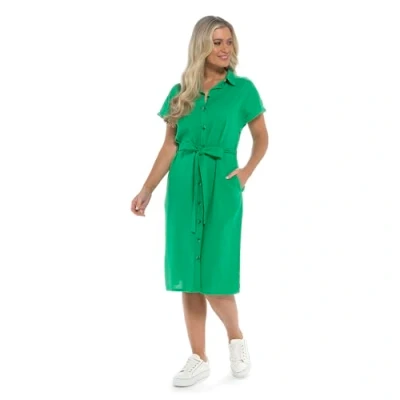 Image of undercover lingerie Ladies Linen Short Sleeve Button Dress LN348 Green 12