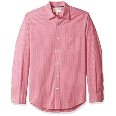 Image of Amazon Essentials Men&#039;s Slim Fit Long Sleeve Poplin Shirt, Red Gingham, S