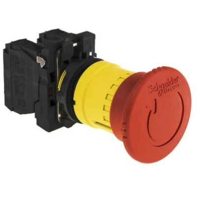 Image of Schneider Electric Harmony XB5 Emergency Stop Push Button Switch, Plastic, 40mm Mushroom, Trigger Latching Turn to Release, 1NO + 1NC, 22mm Mount, XB5AS8445, Red