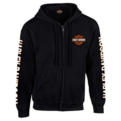 Image of Harley Davidson Men&#039;s Hooded Sweatshirt, Bar &amp; Shield Zip Black Hoodie 30299142