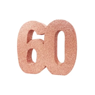 Image of Number 60 Glitter Table Decoration Rose Gold Centrepiece Decorations 60th Birthday Pack of 1 20cm H126