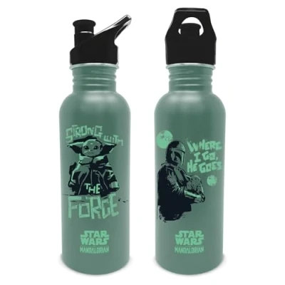 Image of Star Wars: The Mandalorian Water Bottle (Where I Go Design) 700ml Metal Bottle, for Boys and Girls, Kids Wars Gifts Men Official Merchandise