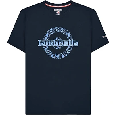 Image of Lambretta Mens Paisley Logo Crew Neck Short Sleeve Retro T Shirt Navy S