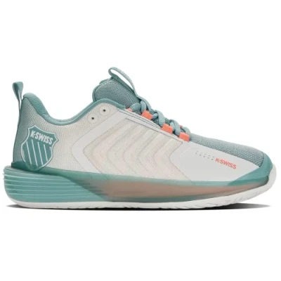 Image of K Swiss Performance Women&#039;s ULTRASHOT 3 Tennis Shoe, Blanc/Nile Blue/Desert Flower, 10 UK