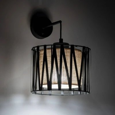 Image of TK Lighting Harmony wall light, black, Jute Natur, with switch