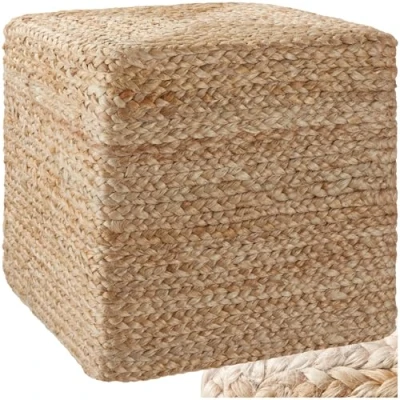 Image of TecTake® Jute Pouffe in Boho Style, Handwoven &amp; Durable Footstool with Natural Fibres Comfortable Foam Filling, Versatile Ottoman Stool for Living Room, Bedroom, Hallway 40 x 41 cm