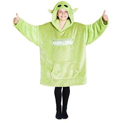Image of The Mandalorian Blanket Hoodie for Boys Teens, Baby Yoda Fleece Wearable (Green)