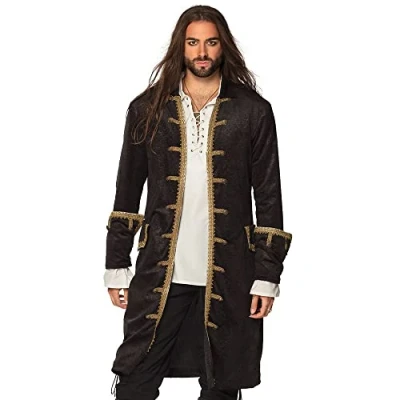 Image of Boland Pirate Jacket Black Gold Mens Fancy Dress Costume Captain Size Medium