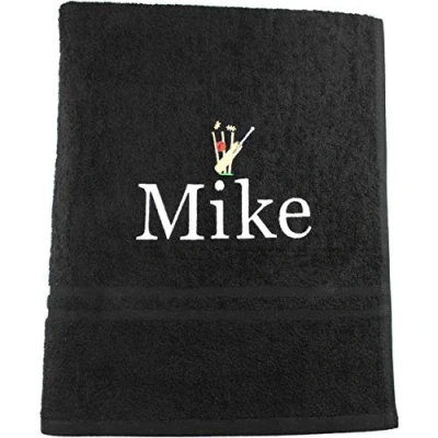 Image of TeddyTs Personalised Cricket Embroidered Towel (Black)