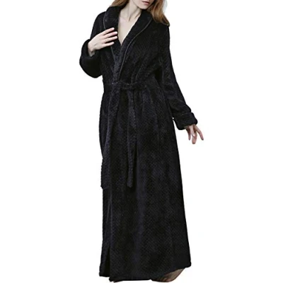 Image of Kinloy Ladies Terry Toweling Bathrobe Full Length Luxury Bath Robe Plus Size Long Dressing Gown Nightwear Black L 10 14 UK